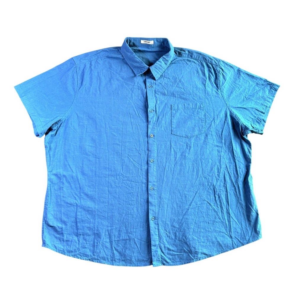 COOFANDY Mens 4XL Blue 100% Cotton Short Sleeve Button Up Casual Shirt Pocket